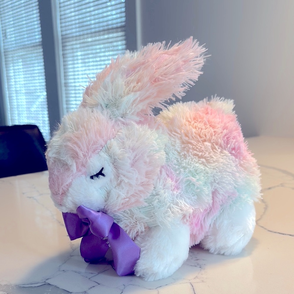 Plush Bunny Toy with Purple Bow